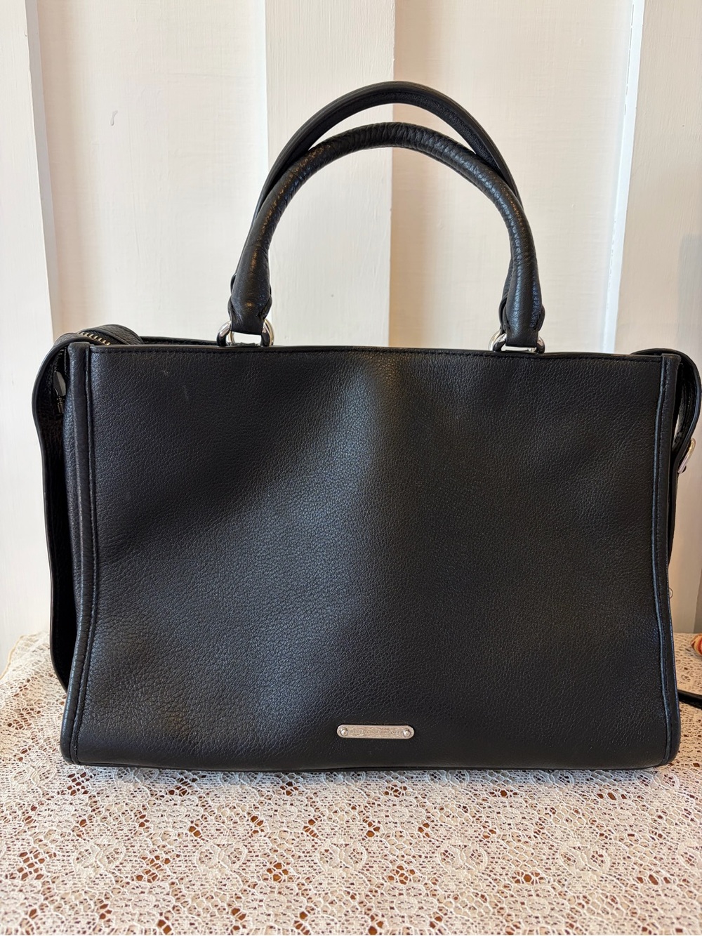 Rebecca Minkoff Black Pebbled Leather Top Handle Bag